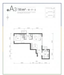 A3 建面50 ㎡-1室1厅1卫